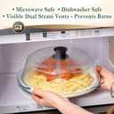 Leraze Tall Glass Microwave Splatter Cover for Food - Cookware & Bakeware Serving Dish Cover, Plate Guard Lid with Easy Grip Silicone Handle Knob - 100% Food Grade BPA Free & Dishwasher Safe - 10in