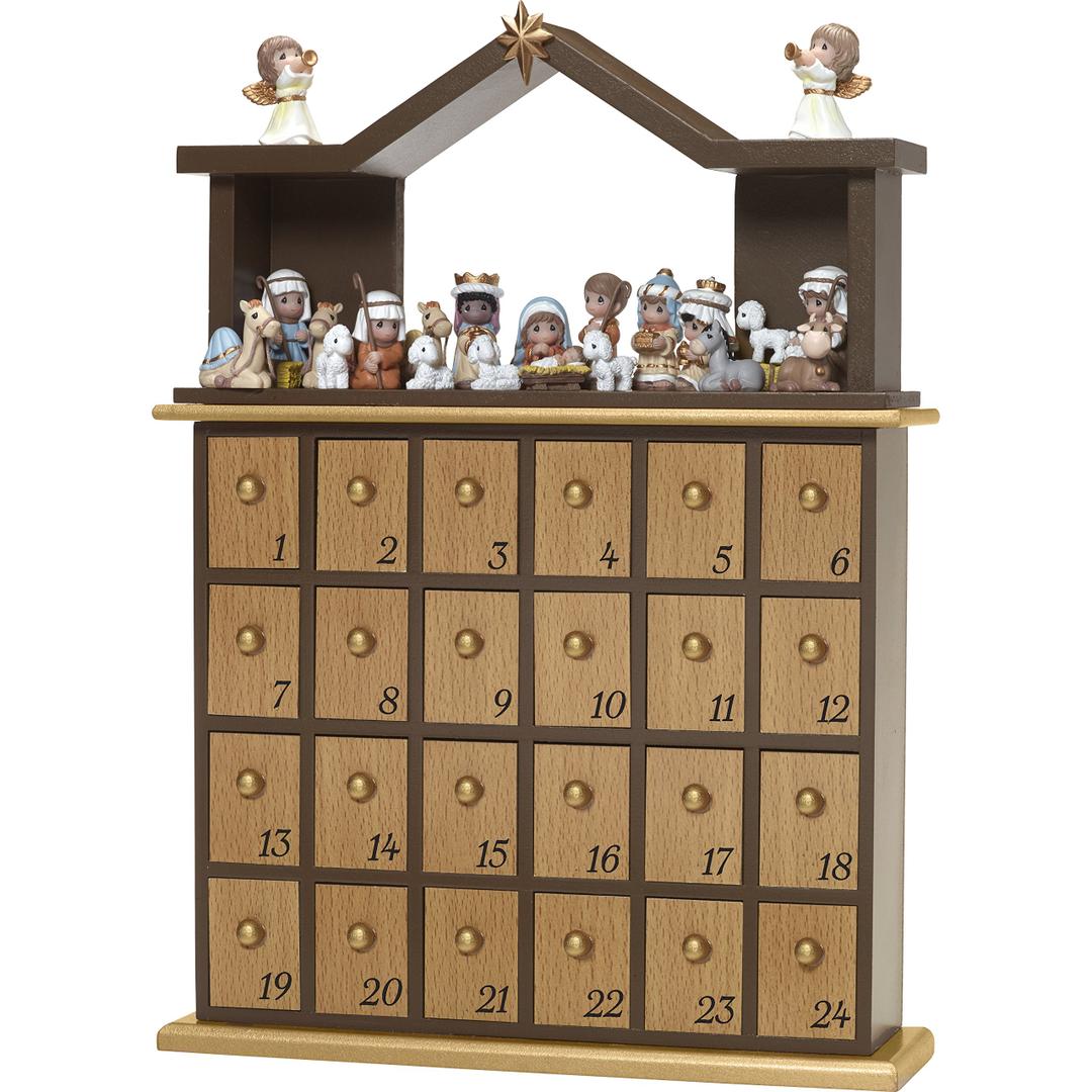 Precious Moments Countdown to Christmas Advent Calendar with Storybook  Wood/Resin Holiday Set with Figurines  251438