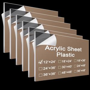 Roowest 6 Pcs 12 x 24 Inch, 1/8 Inch Clear Acrylic Sheet Plastic Sheet Cut to Size Acrylic Board Panel Blank for Craft DIY Signs Frames Engraving Display Cases