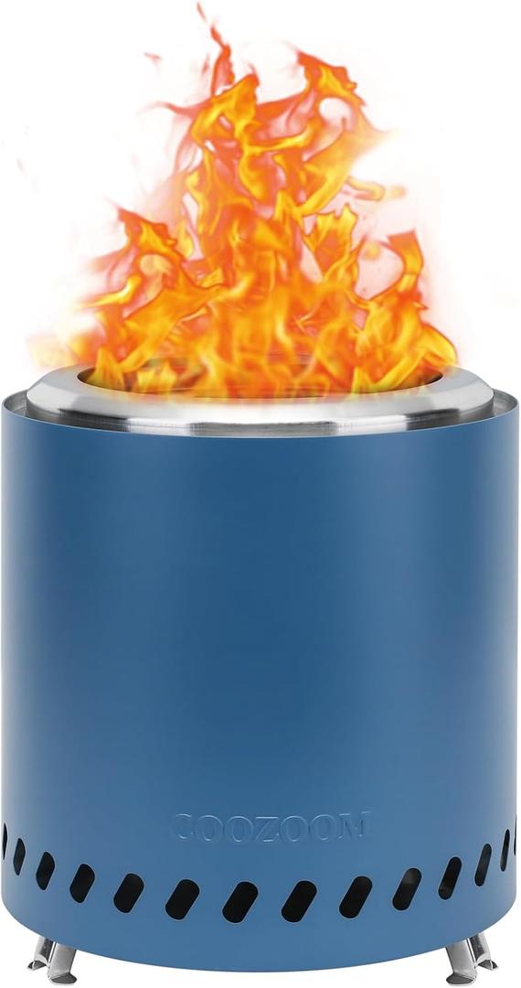 Portable Table Top Fire Pit with Stand, 8.6" Stainless Steel Mini Outdoor Low Smoke Burning Tabletop Firepit Fueled by Pellets or Wood, for Outside Camping Blue