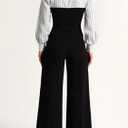 LAJIOJIO Women's 2 Piece Outfits Casual V Neck,Puff Long Sleeve Tops and Wide Leg Pants Sets with Pockets