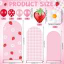 Foilswirl 34 Pieces Strawberry Birthday Party Decorations 4ft 5ft 6ft Arch Backdrop Covers Pink White Checkered Spandex Arch Backdrop Cover Daisies Balloon for Strawberry Sweet Birthday Wedding Party