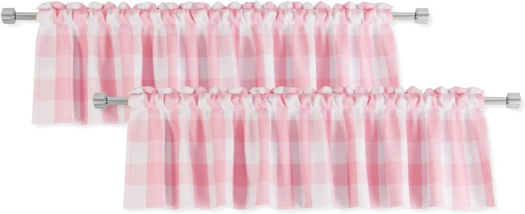 2 Pack Buffalo Check Valances for Windows Living Room 18 inches Long Classic Gingham Plaid Bedroom Bathroom Rod Pocket Country Farmhouse Kitchen Window Curtain Valances - 54"x18" Pink & White