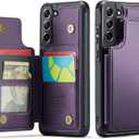 Vinich for Samsung Galaxy S21 FE Wallet Case with Card Holder, RFID Blocking Credit Slots Kickstand Shockproof Phone Cover for Women Men, Purple