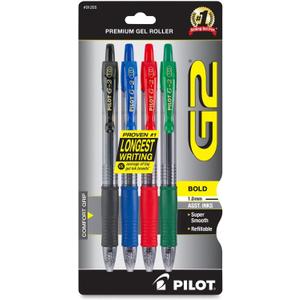 Pilot G2 Premium Retractable Gel-Ink Rolling Ball Pens, Bold Point (1.0mm), 1.0 Gel Pens, Assorted, 4-Pack - Ideal for School, Journaling, & Office Writing