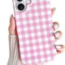 Skyseaco for iPhone 17 Case Cute Aesthetic Gingham Phone Case Soft Slim TPU Shockproof Phone Cover for Women Girls 6.3 inch 2025 - Pink