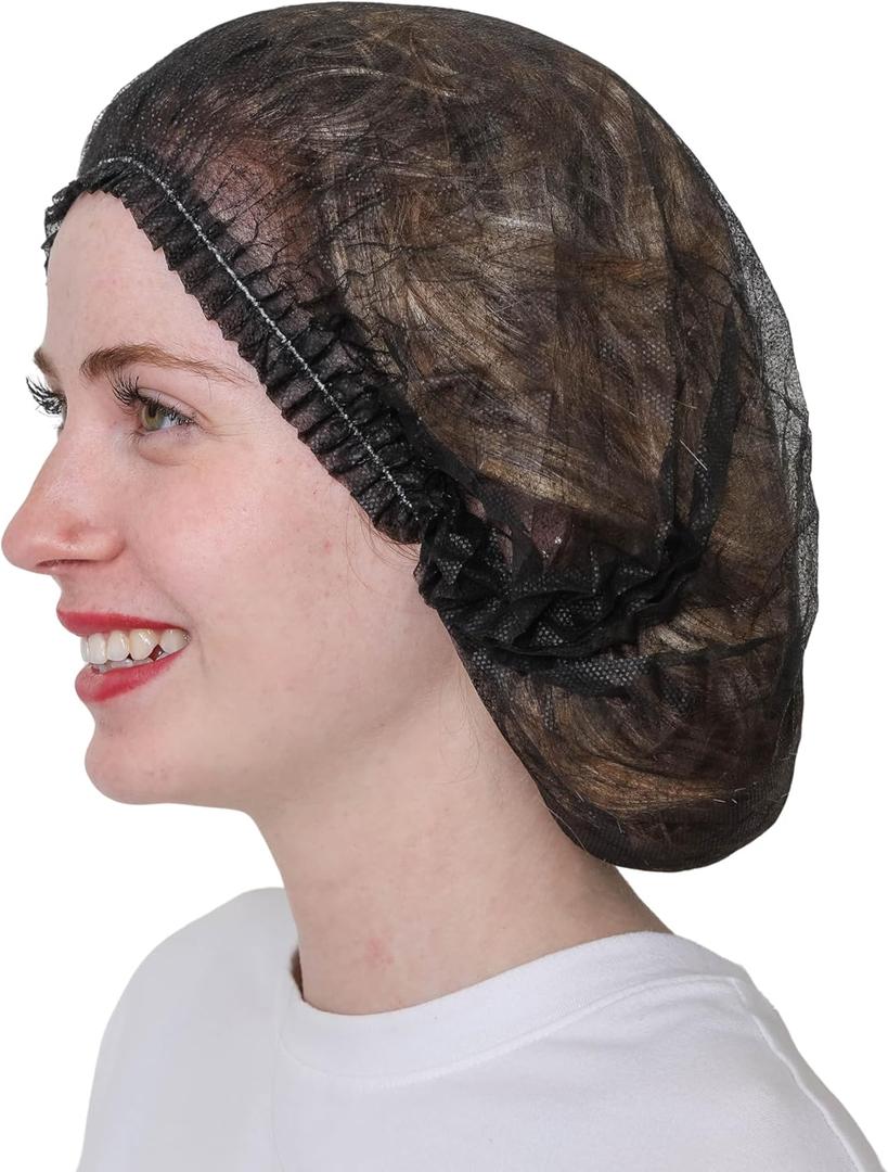 Disposable Pleated Bouffant, Polypropylene Non-Woven Hair Cover, Breathable & Latex-Free, Hygienic Hair Net (21", Black)