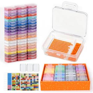 Redtwo 60pcs 2026 Version Diamond Painting Storage Container | 3 Detachable Sorting Trays, Fits 3mm Rhinestones, 636 Lables, Easy-Grab Handles, Gift Box for Diamond Painting Lovers
