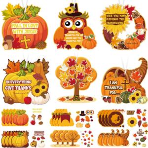Outus 24 Pcs Religious Jesus Thanksgiving Crafts for Kids - Autumn Harvest Pumpkin Stickers, Fall DIY Hanging Ornaments for Classroom Activities