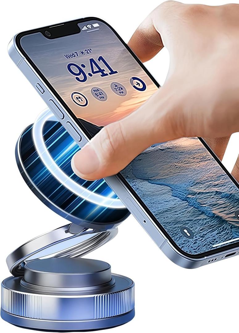 360 Rotating Car Phone Holder - Strong Suction Cup and Super Strong Magnetic Suction for Dashboard/Windshield/Air Vent - Universal Tool-Free Phone Holder for 7-inch Phones