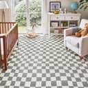 jinchan 6x9 Checkered Area Rugs for Kids Room - Machine Washable Soft Rug Modern Geometric Lattice Non-Slip Carpet for Nursery Playroom Classroom Living Room Bedroom Dining Room Home Office Grey