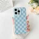 Lovmooful for iPhone 12 Pro Case Cute Lattice Plaid Design-Light Blue