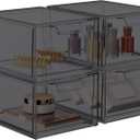 4 Pack Stackable Makeup Organizer and Storage, Acrylic OrganizersClear Plastic Storage Drawer with Pull-Out Handles for Vanity, Undersink, Kitchen Cabinets, Pantry, Black