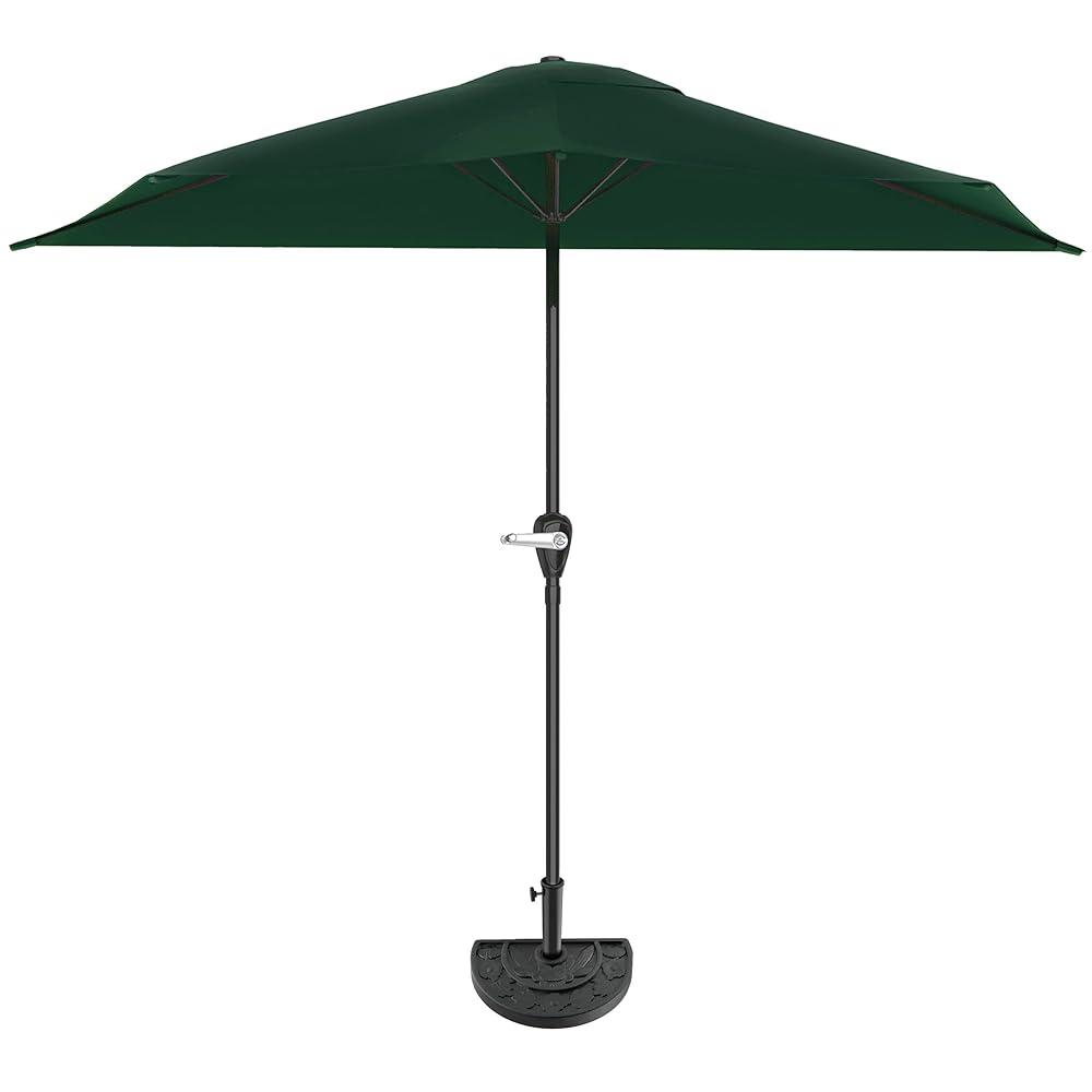 Pure Garden 9-Ft Half Patio Umbrella Easy Crank Semicircle Balcony Shade with 20lb Weighted Base for Deck, Porch, or Against a Wall