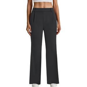 Dress Pants Women High Waisted, Straight Business Casual Trousers Stretchy Work Slacks with Pockets (Black, XXL)