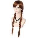 Anogol Hair Cap+ (1 Necklace) Long Brown Braided Ponytails Wig Brown Braids Princess Wigs Women Princess Cosplay Halloween Anime Party Costume Auburn Wig with Blonde Highlight Brown Braided with Bangs
