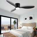 GESUM 42" Flush Mount Ceiling Fan with Light 3 Colors, 6 Speeds, Timing,Black Ceiling Fan with Remote Control 3 Blades for Kitchen Bedroom Dining Room (Black)