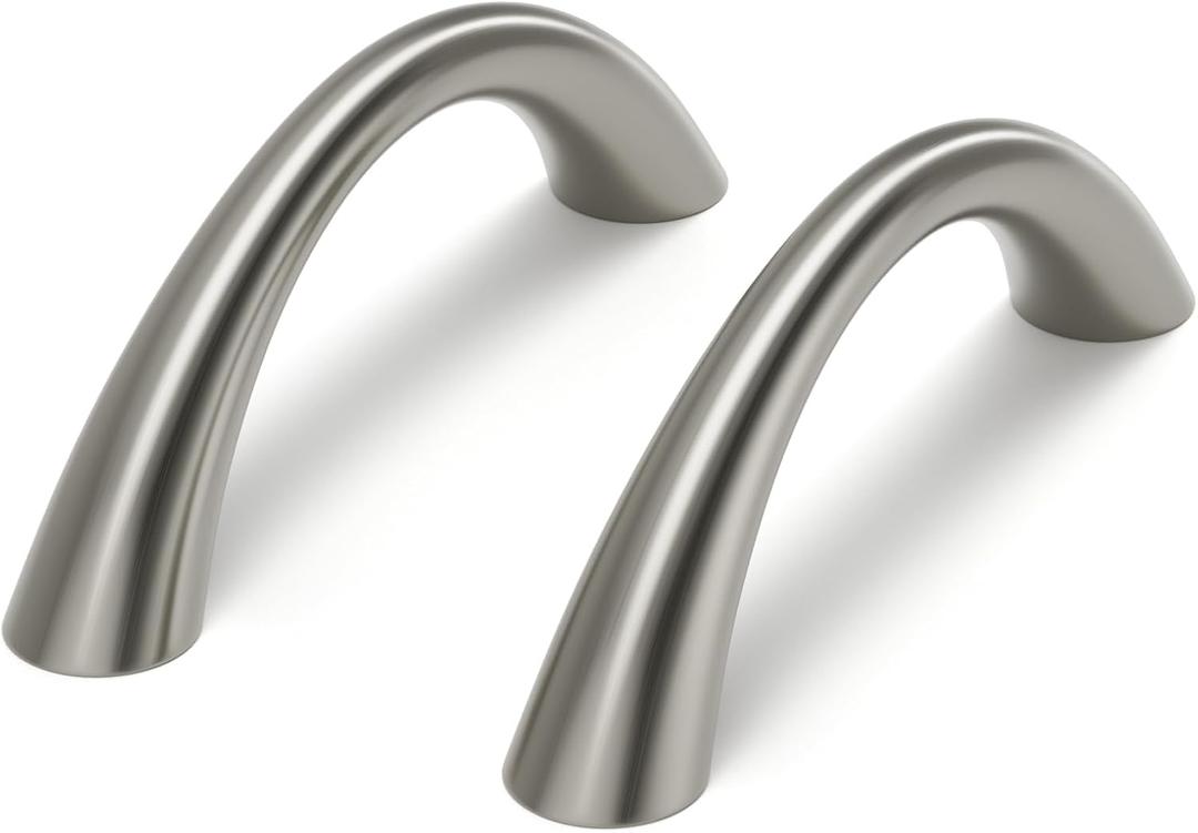 Goldenwarm Curved Cabinet Handles Solid Zinc Alloy Hardware for Dresser Brushed Nickel Drawer Pulls 3 Inch Hole Center, 5 Pack