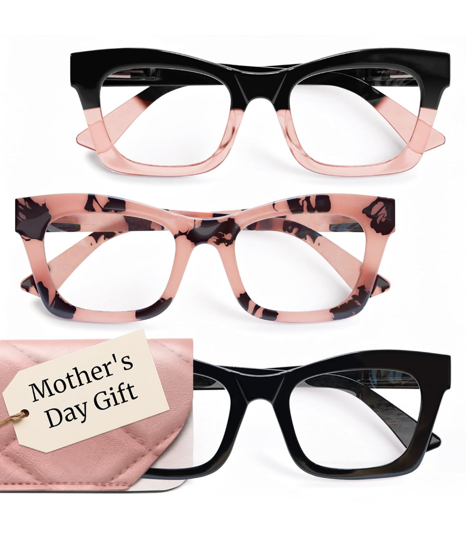 CCVOO Oprah Style Reading Glasses - Mothers Day Gift for Mom - Lightweight Blue Light Blockers, UV400, Spring Hinge