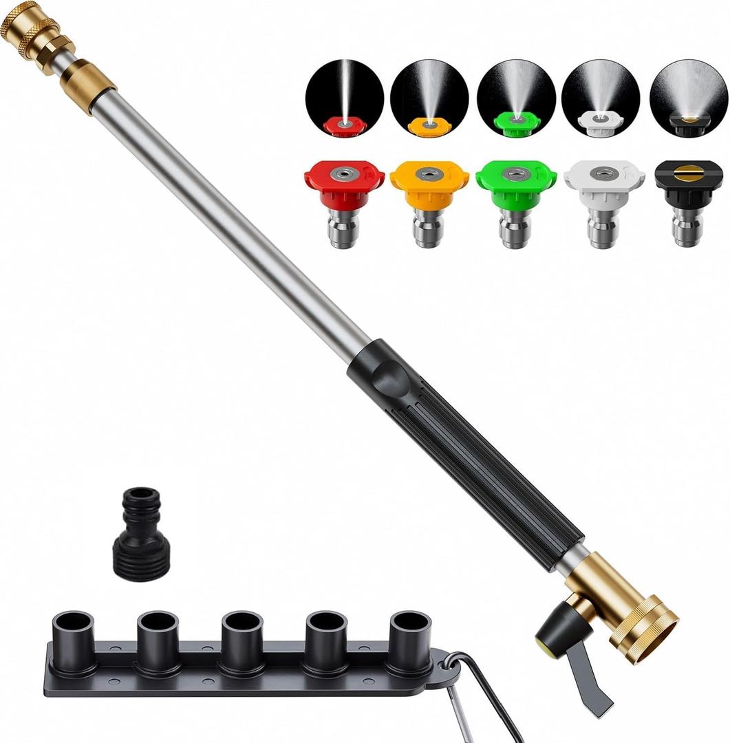 Upgraded Jet Nozzle Power Washer Wand Hose Nozzle, Adjustable Hydro Nozzle Wands 18-33 inch, Jet High Pressure Water Hose Sprayer with 5 Tips for Garden, Patio, Floor & Car, Black