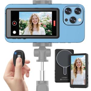 Vlog Selfie Monitor Screen iPhone, 4K 60fps Recording, Wireless Screen Mirroring with Remote Control, Magnetic Fixation, 180 Rotation, 3 Levels of Brightness, Compatible with iPhone & Android (Black)