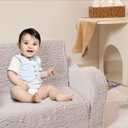 MOMCAYWEX Kids Sofa, 2-in-1 Flip-Out Foam Couch with Soft Sherpa Cover, Cozy Play Lounge Chair, Grey