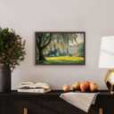 Framed Landscape Wall Art Print  Vintage Impressionist Style Canvas with Tree, Flowers, and French Building  Decorative Artwork for Living Room, Bedroom, or Home Office Decor, 24x16 Inch (Fluttering Willow)
