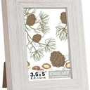 CORE ART 3.5x5 Picture Frame, Handmade Wood Rustic White Photo Frame, High Definition Semi-tempered Glass Wall or Tabletop Display