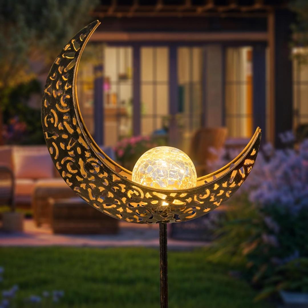 Homeimpro Moon Solar Lights Outdoor Garden Decor Gifts for Mom Women, Waterproof Stakes Yard Decorations for Lawn, Patio Accessories, Backyard Ornaments Birthday Gifts Mother Grandma (Bronze)