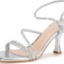 Women's Strappy Kitten Heels Square Open Toe Sandals Party Wedding Ankle Strap Shoes (Gray), Size 7.5