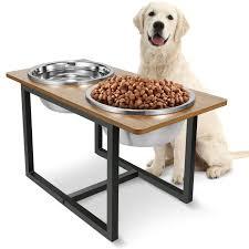 Spacnom Elevated Dog Bowls for Large Dogs, Raised Dog Bowl Stand with Two XLarge Stainless Steel Bowls for Dogs, 3.5L Capacity, Rustic Walnut