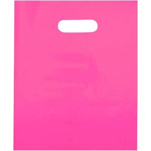 Plastic Shopping Bag with Die Cut Handle Bag 12" x 15" Pink Plastic Merchandise Bags with Handle 100 Pack for Retail, Heavy Duty Bulk Bags