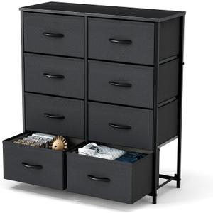 Sweetcrispy Dresser for Bedroom with 8 Storage Drawers, Tall Large Fabric Storage Tower Organizer, Chest of Drawers with Metal Frame Wooden Top for Closet, Living Room, Entryway, Black (31.5"D x 11.8"W x 36.4"H (8 Drawers))