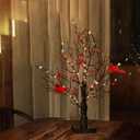 Cardinal Red Berries Tree Table Decoration Light for Tabletop Centerpiece Christmas Decorations, LED Warm Light Up Christmas Tree LED Fairy Spirit Tree Lamp with 3 AA Battery & USB Plug