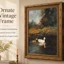 Vintage Gold Framed Duck Wall Art, Rustic Farmhouse Duck Lake Landscape Painting Canvas Prints, Pond Wildlife Wall Decor, Cottagecore Ducklings Poster Artwork for Living Room Bedroom Kitchen 16x24in