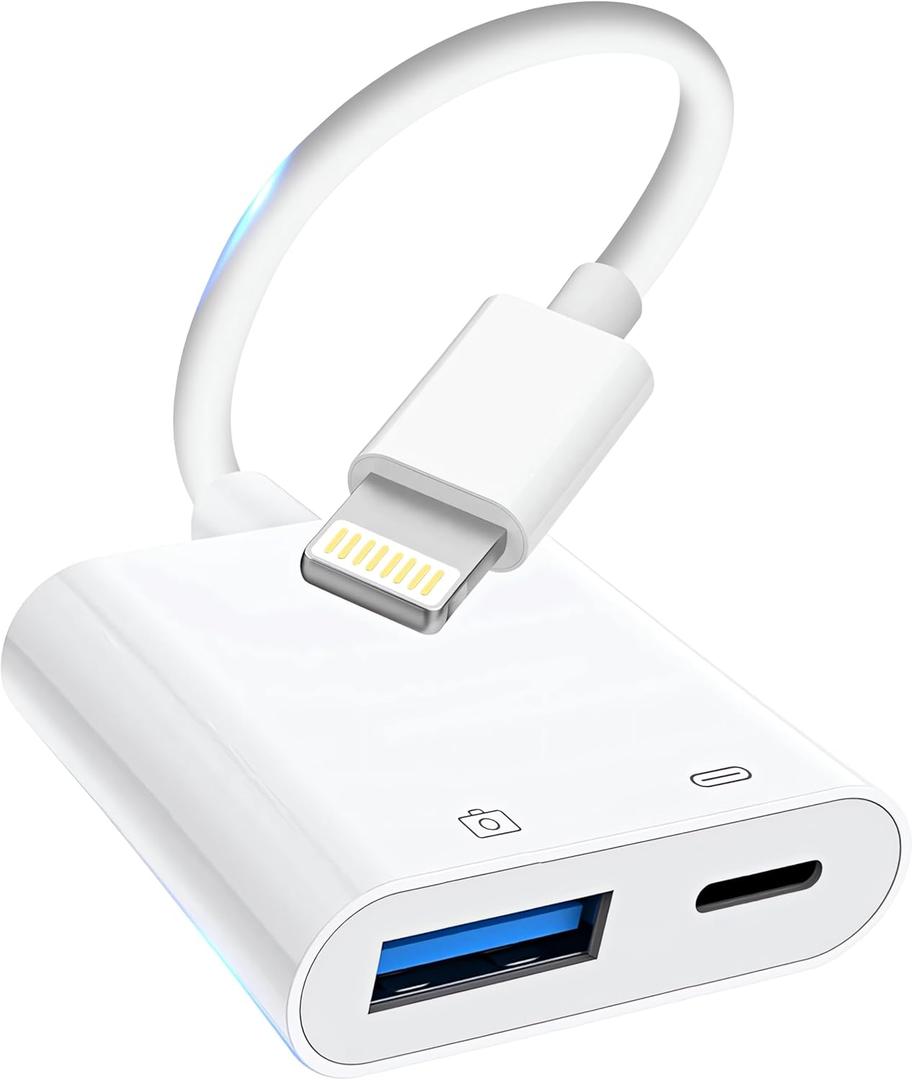 Lightning to USB Camera Adapter, [Apple MFi Certified] USB 3.0 Female to iPhone iPad Adapter with Charging Port, Plug and Play OTG Converter Cable Support Card Reader Flash Drives Keyboard