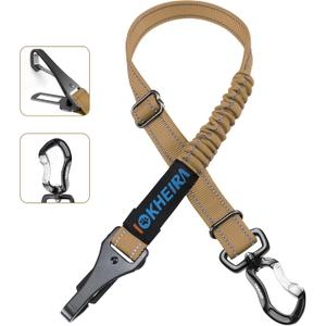 IOKHEIRA Dog Seatbelt, Universal Reflective Bungee Dog Car Harness with Hook Latch & Seatbelt Buckle, Swivel Aluminum Carabiner, Green
