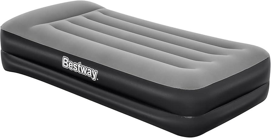 Inflatable Gray/Black Twin Size Mattress With Internal Electric Air Pump