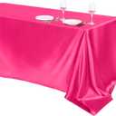 TURSTIN 1 Pack Hot Pink Satin Tablecloth 102 x 58 Inch Overlay Satin Table Cover Rectangle Bright Silk Tablecloth Smooth Fabric Table Decoration for Wedding Banquet Party Events