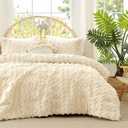 Amlie Home Tufted Boho Comforter Set King Size, 3 Pieces Soft Textured Bed Set, Lightweight Breathable Comforter for All Seasons, Farmhouse Shabby Chic Jacquard Bedding, Cozy Gift for Women, Beige