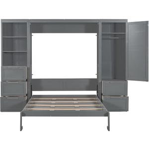 Ball & Cast Ball & Cast Murphy Bed Queen Size,Hideaway Wall Beds with Shelves & Storage Cabinet,Murphy Beds can be Folded,Bedroom Folding Bedframe for Guest Room