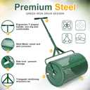 Hiboom 36 Inch Compost Spreader, Peat Moss Spreader, Manure Roller with Adjustable T Shaped Handle, Lightweight Metal Mesh for Lawn Garden Spreading Manure Topsoil (Green)