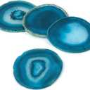 Agate Set, Drinks Stone Coasters 3.5-4" Geode Decor for Housewarming Birthday (Blue)