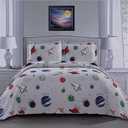 3 Piece Space Quilt Summer Bedspreads Twin Size Kids Planet Bed Cover Lightweight Coverlet Set Blanket Universe Bedding,Gray White
