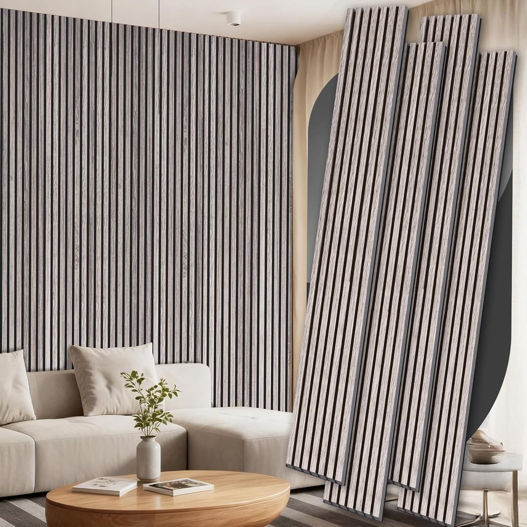 4 Pack Wood Panels for Wall, 106.3"  11" Wood Slat Acoustic Panels for Wall, Soundproof Panels, 3D Fluted Panels for Interior Wall Decor (Grey) (Gray)