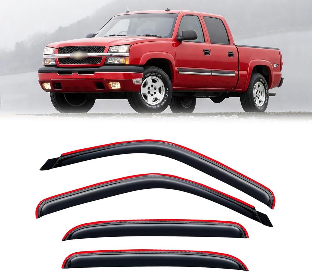in-Channel Rain Guards for 2001-2007 Chevy Silverado & GMC Sierra 1500/2500/ 3500 Crew Cab, Window Visors Vent Deflector Shade Smoke for 02-06 Chevy Suburban/GMC Yukon XL/Escalade EXT/Avalanche