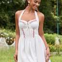 Auraxe Summer Halter Corset Graduation Short Dress Casual Cute A Line Bow Sundress Lace Up Party Mini Dresses for Women 2026 (White, M)