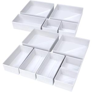 DIMJ Drawer Organizer Clothes, 12 Pack Fabric Closet Organizers and Storage, Foldable Baby Clothes Organizer & Dresser Bin For Nursery, Bedroom, Closet, Socks, Bra, Tie, White
