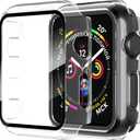 Diruite 2-Pack for Apple Watch Series 8/7/6/5/4/3/2/1 38mm Case, [Anti-Scratch] 9H Tempered Glass Screen Protector, All-Round Hard PC Matte Protective Cover Bumper- Clear (38 mm)