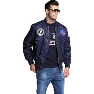 Big pocket jacket Men Slim fit NASA letter printing National flag armband Bomber jacket (Small)